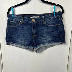 Leara medium wash rolled cuff denim shorts.  Size 10